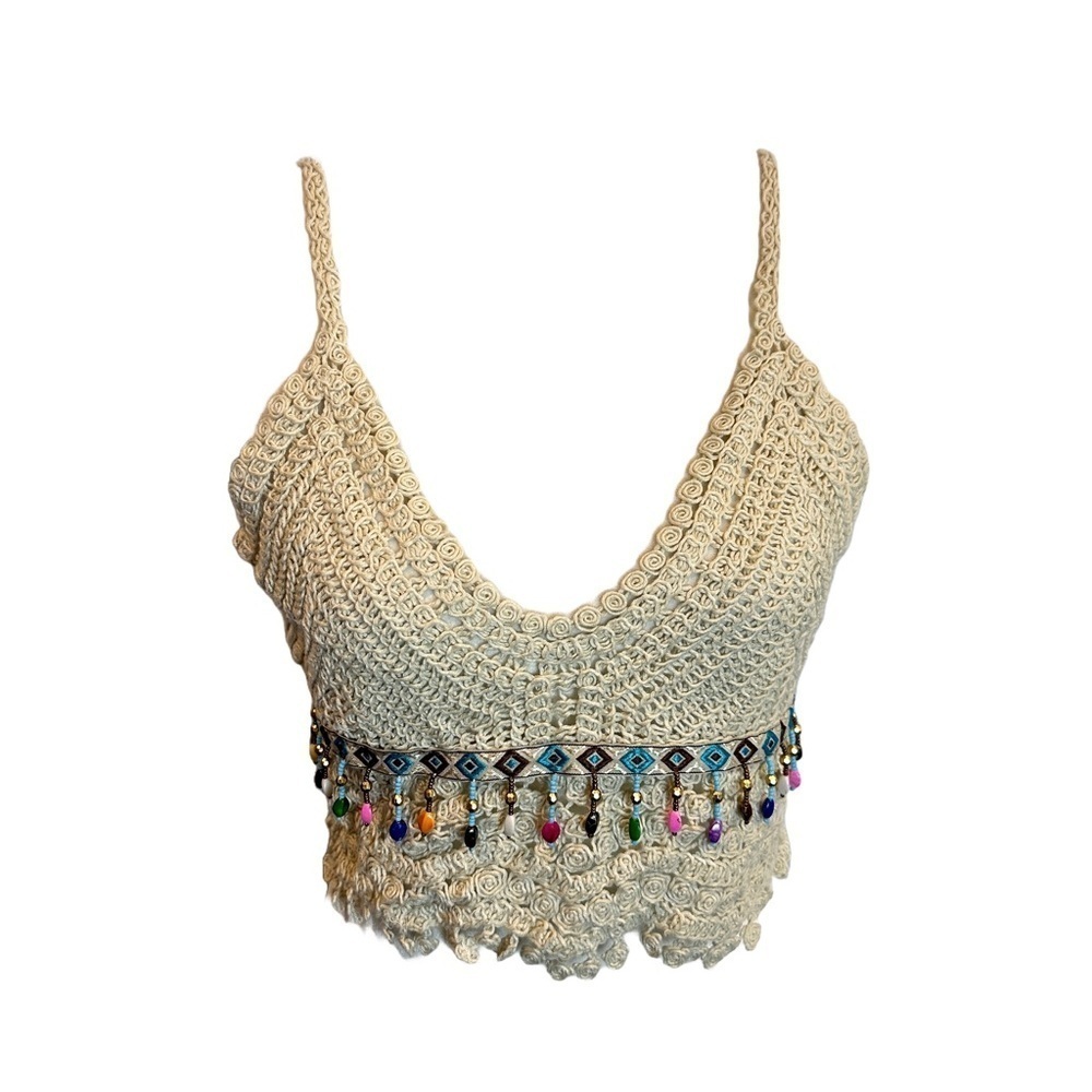 Crochet Beaded Crop Boho Tank Top